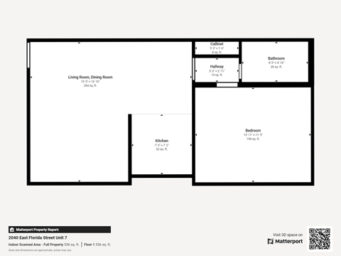 Floor plan for studio, 557 sqft